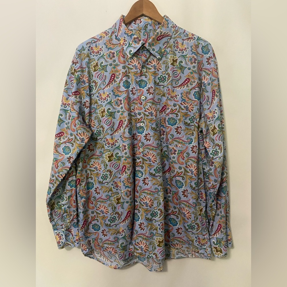 Alan Flusser Blue Paisley Mens XL Button Down Long Sleeve Shirt Electric grandpa